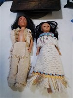 Pair of Native American dolls in knit outfits