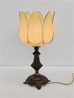 BRASS TULIP BAKELITE SHADE LAMP - WORKS