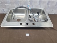 Double kitchen stainless steel sink with taps