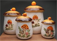 Vintage 1976 Merry Mushroom Canister Set (4)