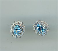 Sterling Blue Topaz Earrings .5”