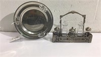 Art Deco Pewter Condiment Set & Plate K13D