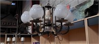Vintage Chandelier 6 Light Porcelain & Brass