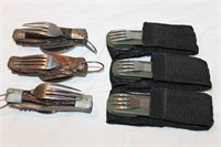 6 Camping Pocket Knives w/Spoon/Fork & Multi