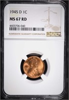 1945-D LINCOLN CENT, NGC MS-67 RED