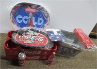 Coca-Cola items that include trays, bucket,