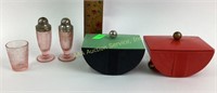 (2) GE Art Deco plastic jewelry boxes, pink