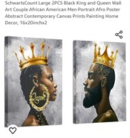 NEW 2 Pc African American King & Queen Wall Art,