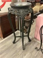 Marble Top Carved Wood Plant Stand