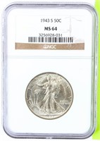 Coin 1943-S Walking Liberty Half Dollar NGC MS64