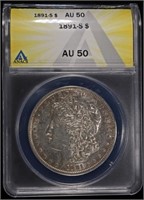 1891-S MORGAN DOLLAR ANACS AU-50