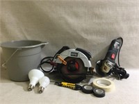 Angle Grinder, Light bulbs, Bucket, Tape