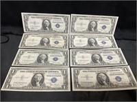Eight 1934 Silver Certificate Dollar Bills