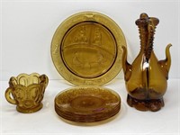 Amber Glass Oil Decanter, Childs Plate and More