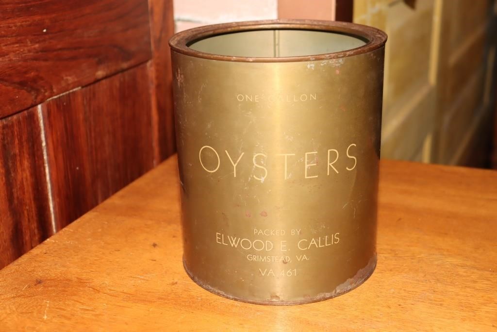 Elwood E Callis Grimstead VA gallon oyster can VA