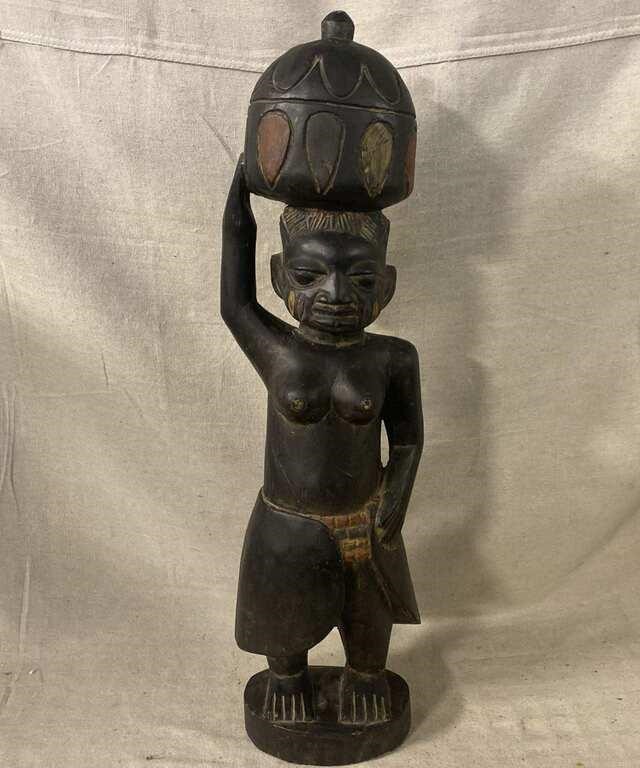 Wooden Yaruba Lady with Pot on Head