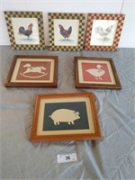 6 Rooster Kitchen Hanging Pictures Framed