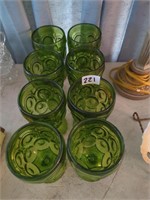 Vintage L E Smith, 8 green goblets