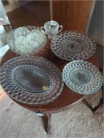 Assortment of clear glass, plates, platter, bowl,