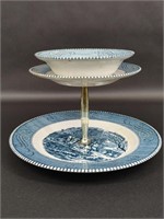 Currier Ives 3 Tier Blue Tray Royal Ironstone