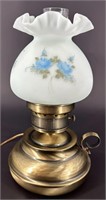 Fenton Hp Blue Roses On Blue Satin Colonial Lamp