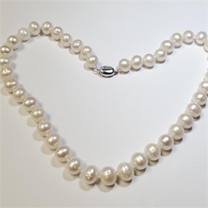 $600 Silver Fresh Water Pearl 9-10Mm  Necklace