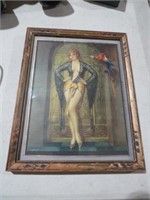1936 PIINUP GIRL PICTURE IN ANTIQUE FRAME