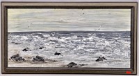 Oil painting - seashore - by Stettinius, 14" x