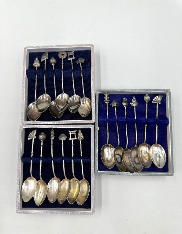 Three Sets of Sterling Silver Demitasse Spoons