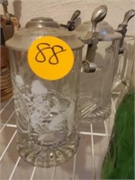 ETCHED GLASS BEER STEINS