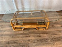Paul Frankl Style Rattan Glass Top Coffee Table