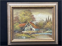 Country Cabin Landscape, Oil, Signed