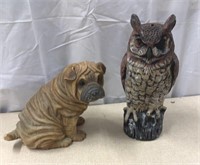 3 Animal Lawn Ornaments: 12” Corp Bull Dog, 15”