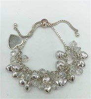 Silver Tone Heart Charm Slide Bracelet