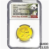 2017 1/2oz. Gold 200 Yuan China Panda NGC MS70