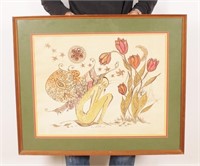 Vintage Floral Pixie Watercolor & Ink, Signed