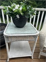 White Wicker Style Table With Glass 24-1/2” SQ X