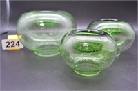 Set of 3 green bubble glass votive holders