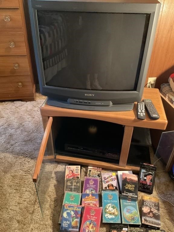 Sony TV, VHS Machine, Stand, VHS Tapes