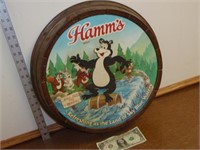 1991 Hamm's Bear'el 3-D Plastic Barrel Sign