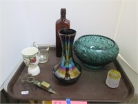 Candle Suffer, Iridescent Vase, Egg Cup Fenton +