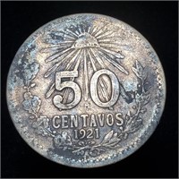 1921 Mexico 50 Centavos - Silver Toner