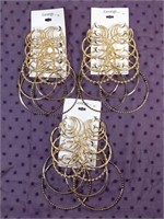 3 New Packs Gold Tone Hoop Earrings 15 Pairs Total