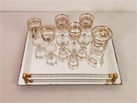 Lot of Small Cups w/ Mirrored Tray