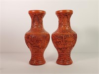 Pair of Cinnabar Style Plaster Vases