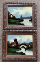 Pair of Antique Reverse Painted Glass-Framed