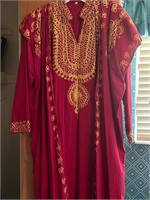 Maroon Gold Embroidered Kaftan Dress