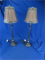 Pair of Buffet Lamps with Lined Shades