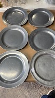 Six Pewter Chargers