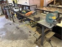Metal Shop Table w/Vice & Lower Shelf Contents